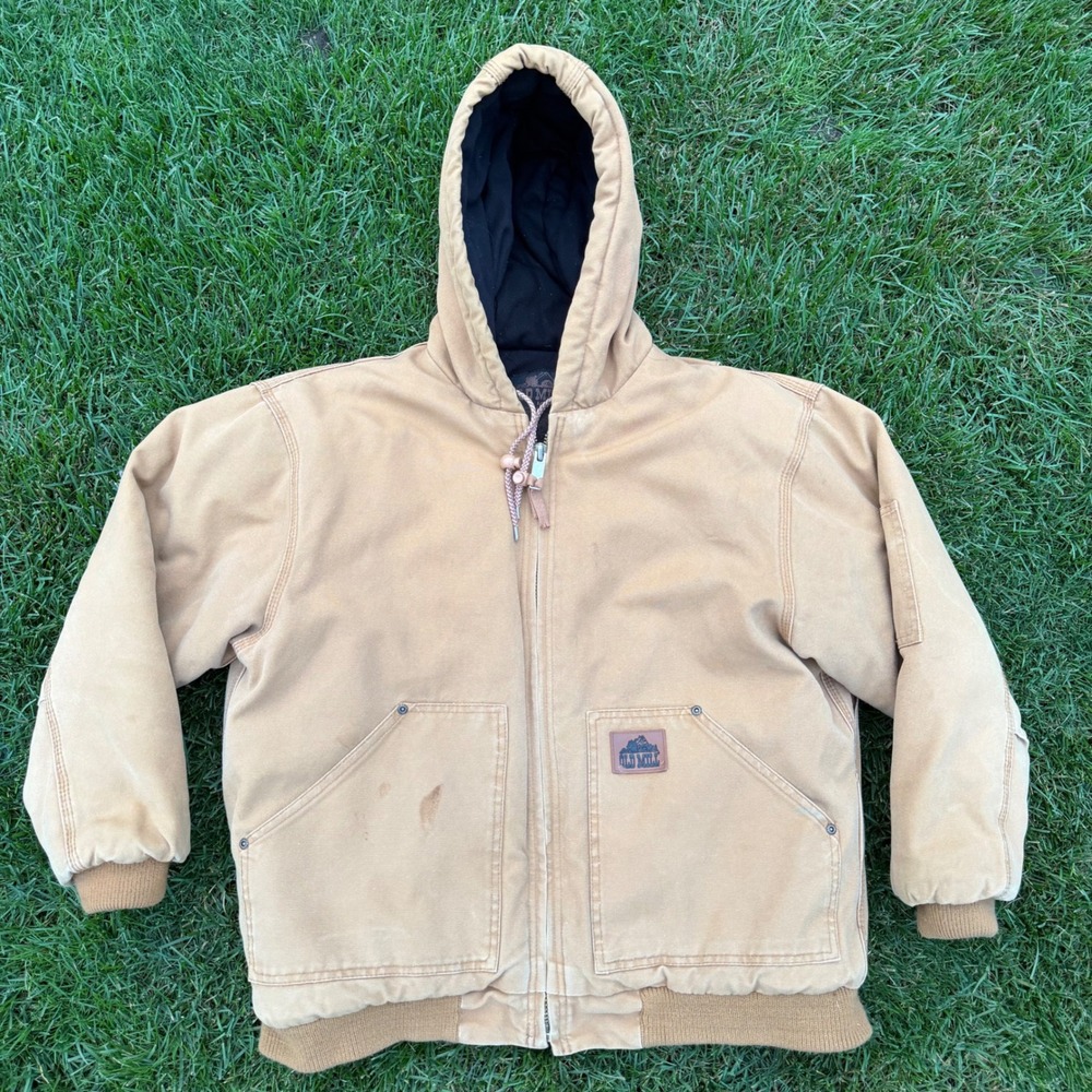 Old Mill Mens Tan Cotton Duck Canvas Hooded Work Jacket Quilted Lining M 660-970